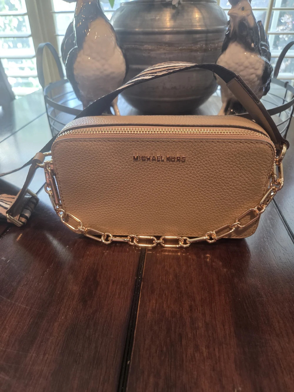MICHAEL KORS Pebbled Leather Crossbody in Tan with Gold Hardware